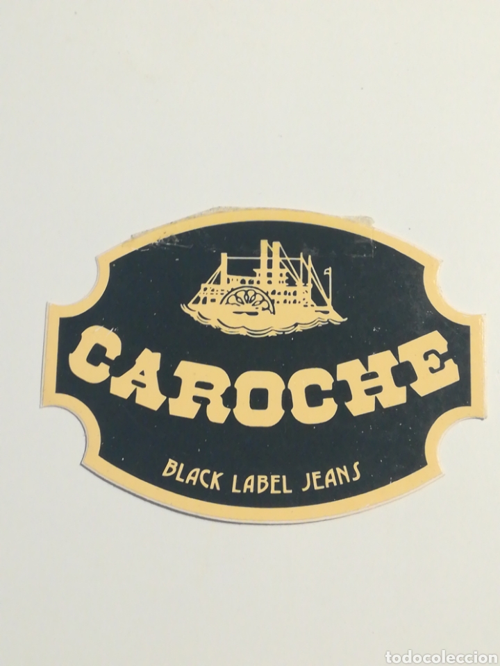 Pegatinas de colecci&oacute;n: Pegatina Caroche black label jeans. Tama&ntilde;o 80x56mm