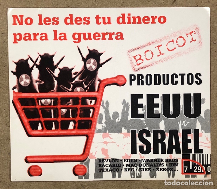 Collection stickers: BOICOT PRODUCTOS EEUU - ISRAEL. ANTIGUA PEGATINA POL&Iacute;TICA ANTIMILITARISTA