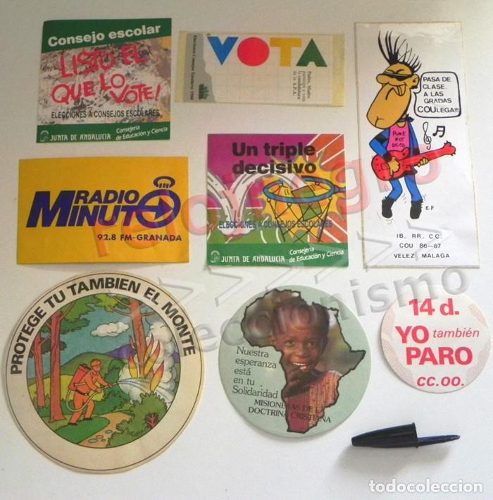 Pegatinas de colecci&oacute;n: LOTE DE ANTIGUAS PEGATINAS - CCOO - VOTA - RADIO MINUTO - PROTEGE EL MONTE - ROCKERO ETC- PUBLICIDAD