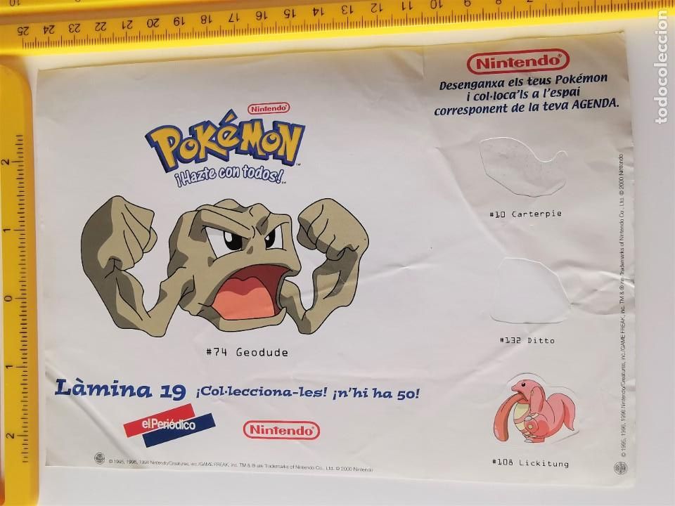 Autocolantes de cole&ccedil;&atilde;o: PEGATINA CROMO VIDEOJUEGOS NINTENDO POKEMON EL PERIODICO ABC 19 GEODUDE CANTERPIE DITTO LICKITUNG