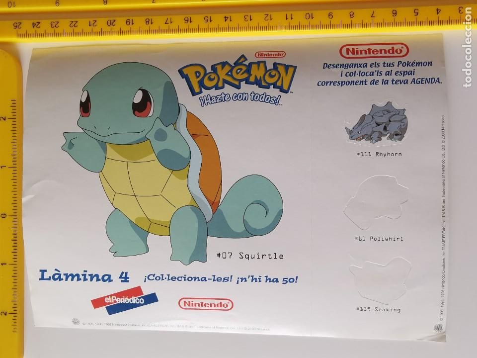 Autocolantes de cole&ccedil;&atilde;o: PEGATINA CROMO VIDEOJUEGOS NINTENDO POKEMON EL PERIODICO ABC 4 SQUIRTLE RHYHORN POLIWHIRL SEAKING