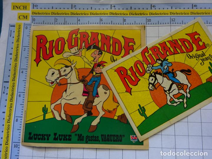 Pegatinas de colecci&oacute;n: 2 PEGATINAS DE MARCAS DE ROPA. RIO GRANDE VAQUEROS JEANS LUCKY LUKE
