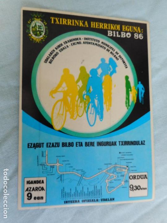 Pegatinas de colecci&oacute;n: ANTIGUA PEGATINA.TXIRRINKA HERRIKOI EGUNA.BILBO 86.CICLISMO.BILBAO 1988