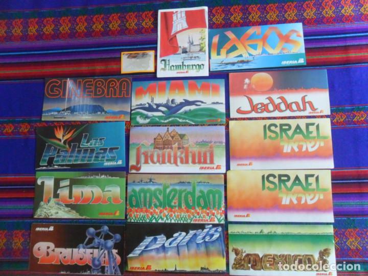 Pegatinas de colecci&oacute;n: 14 PEGATINA IBERIA REGALO LUFTHANSA HAMBURGO ISRAEL MEXICO LAGOS JEDDAH FRANKFURT MIAMI LIMA GINEBRA