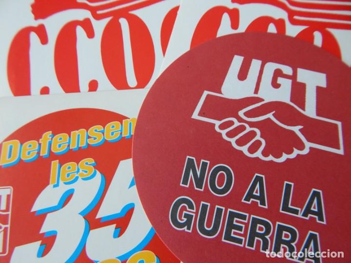 Autocolantes de cole&ccedil;&atilde;o: 6 Pegatinas sindicales: 4 de CC.OO. y 2 de UGT (Defensem les 35 hores i No a la Guerra)
