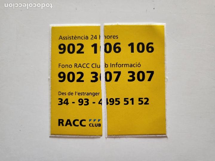 Adesivi di collezione: PEGATINA ADHESIVO CORTADA RACC REAL AUTOMOVIL CLUB DE CATALUNYA TEL&Eacute;FONOS ASISTENCIA MOTOR