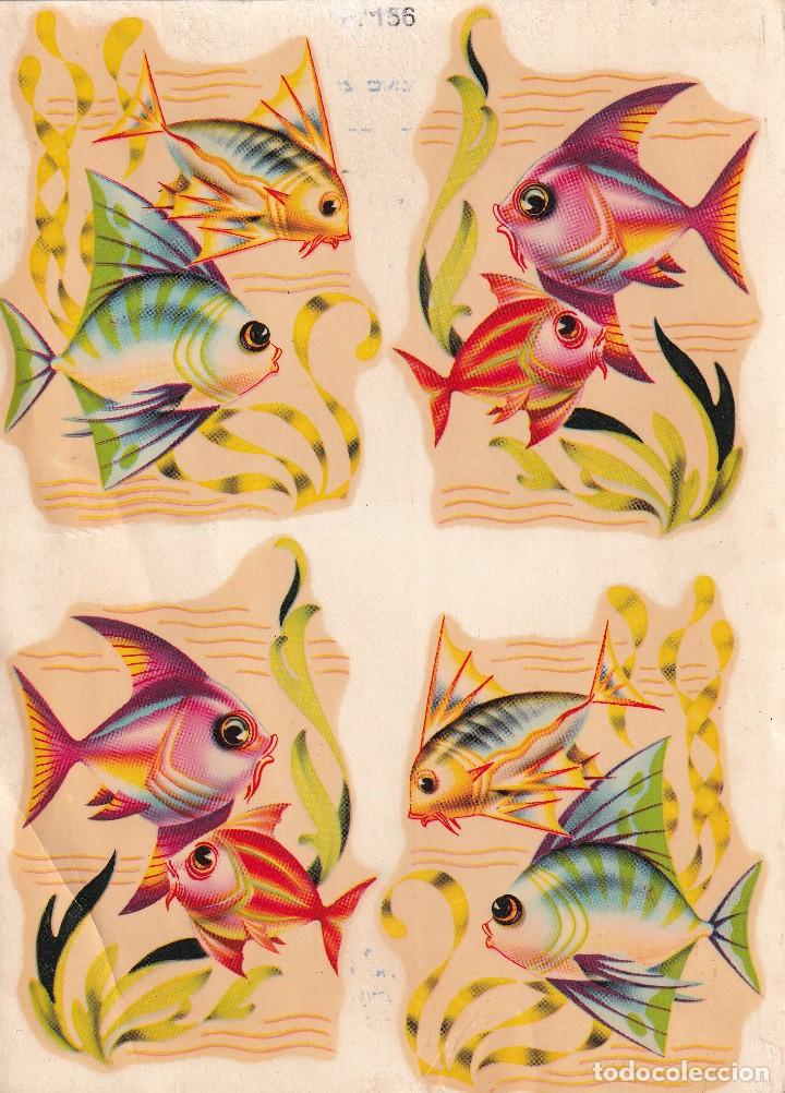Pegatinas de colecci&oacute;n: Pliego de calcamon&iacute;as de peces marca italiana. El pliego mide 17 x 12 cm