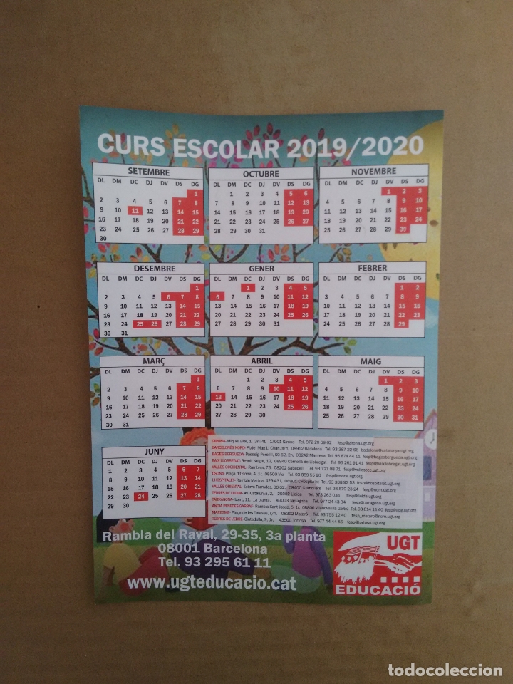 Pegatinas de colecci&oacute;n: PEGATINA PUBLICIDAD POL&Iacute;TICA CALENDARIO CURSO ESCOLAR 2019-2020 UGT EDUCACI&Oacute; CATAL&Aacute;N MIDE 15 X 21 CM