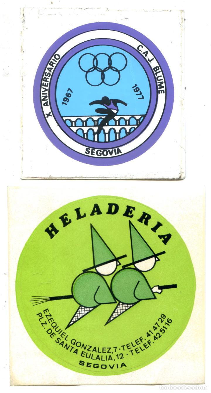 Pegatinas de colecci&oacute;n: Segovia, lote 2 pegatinas a&ntilde;os 70, C.A.J. Blume y helader&iacute;a