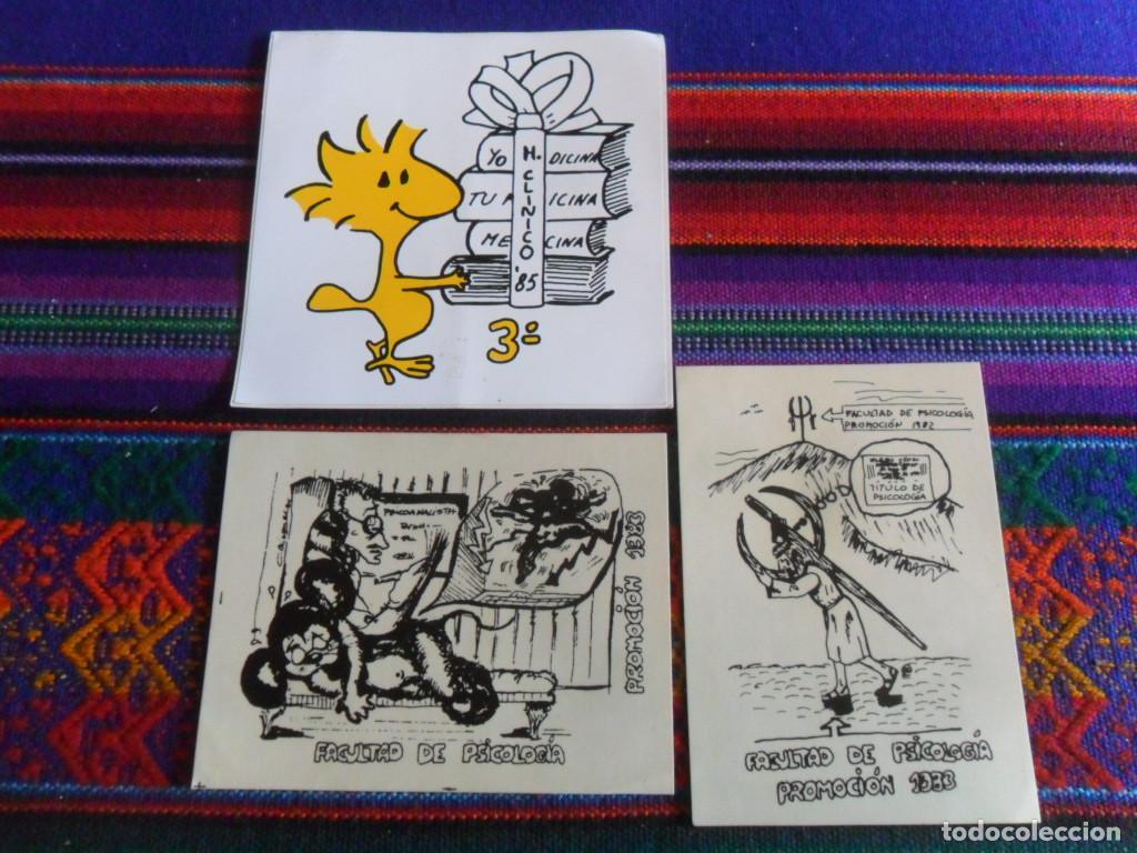 Pegatinas de colecci&oacute;n: 2 PEGATINA FACULTAD PSICOLOG&Iacute;A DE MADRID PROMOCI&Oacute;N 1983 Y H. CL&Iacute;NICO 85 3&ordm; WOODSTOCK EMILIO SNOOPY.