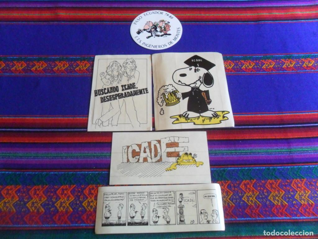 Pegatinas de colecci&oacute;n: 4 PEGATINA ICADE MADRID MADONNA, SNOOPY, GARFIELD. REGALO ETS INGENIEROS DE MONTES 79 80. RARAS.