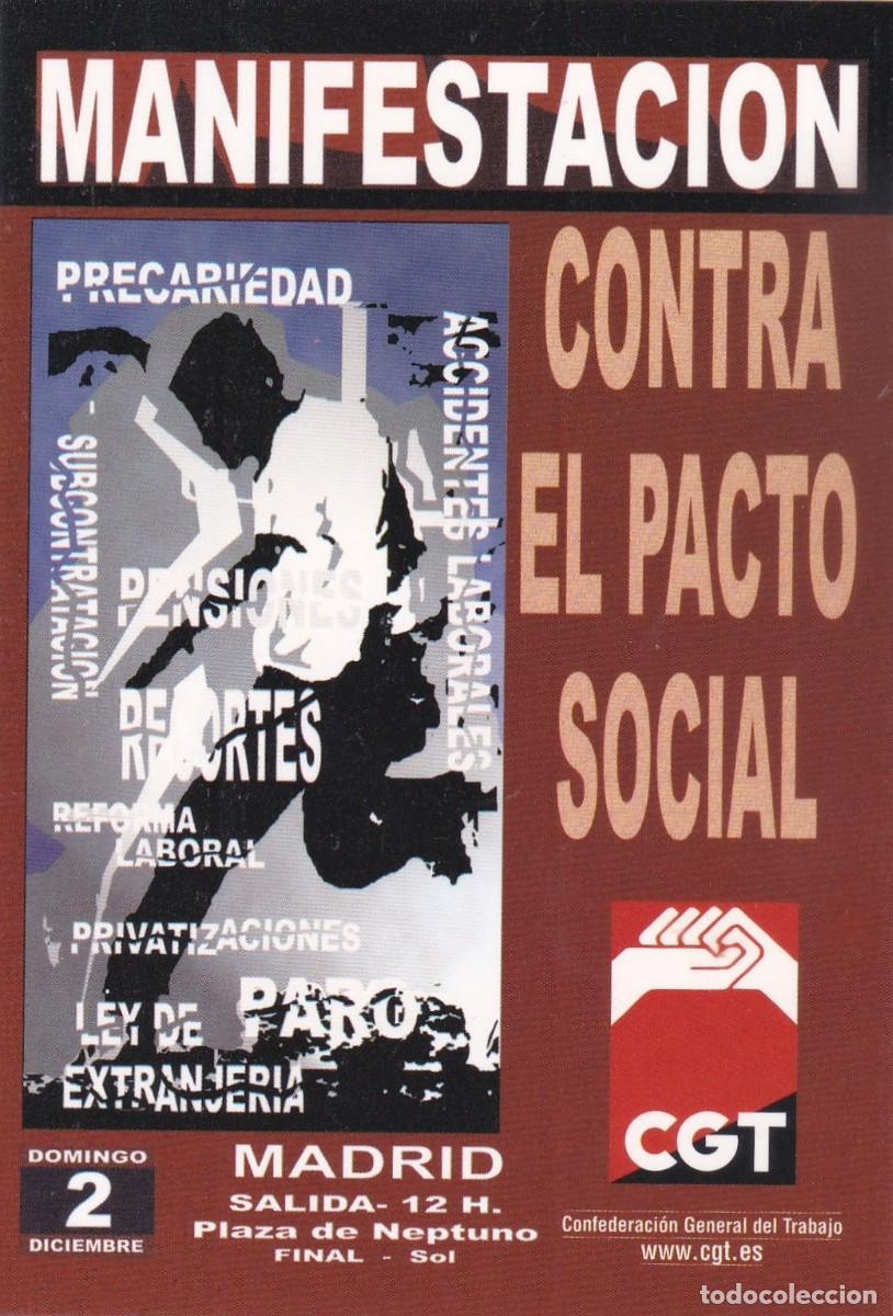 Collection stickers: PEGATINA CGT. MANIFESTACI&Oacute;N CONTRA EL PACTO SOCIAL. MADRID