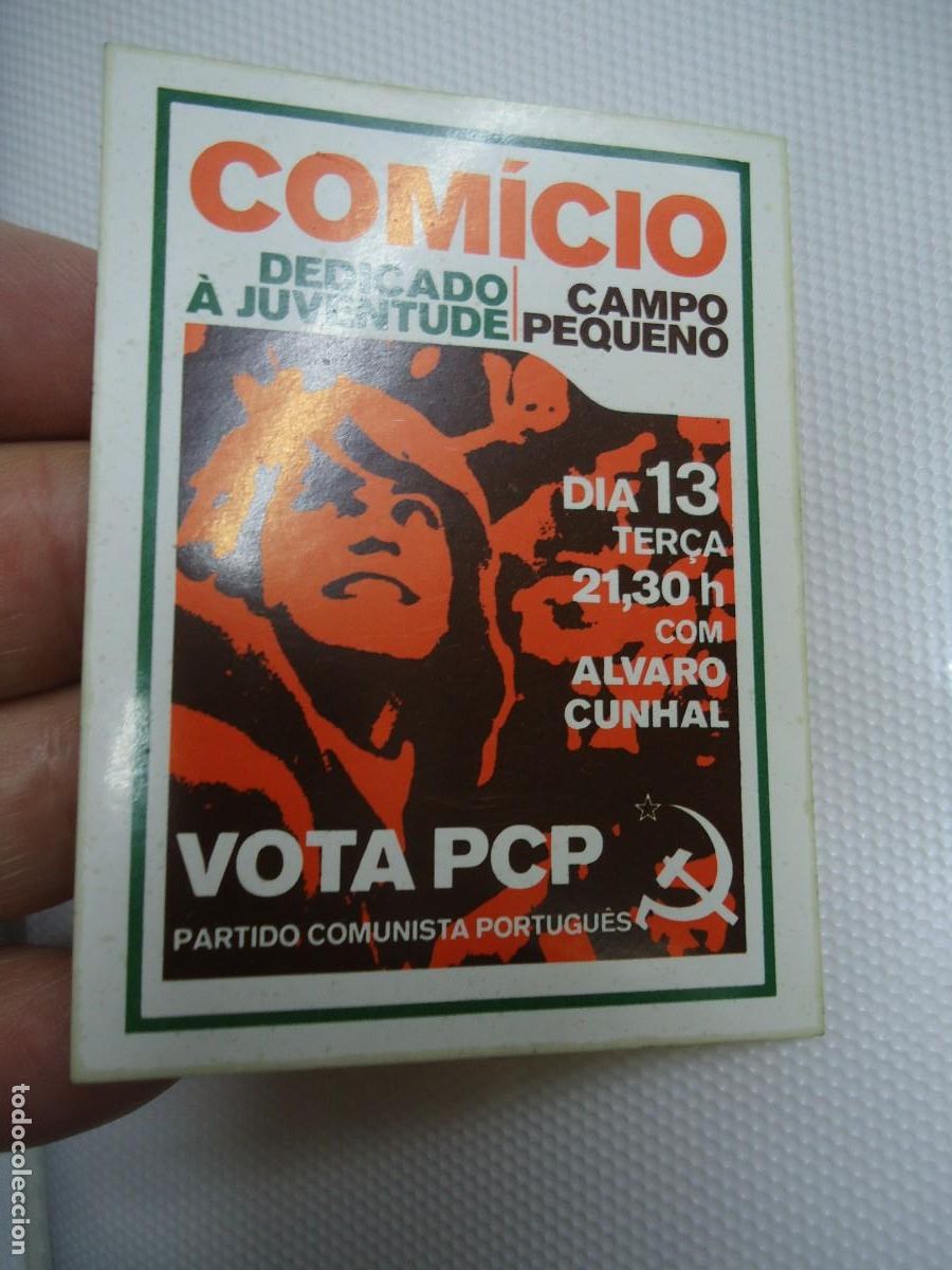 Sammlung von Aufklebern: 1980 ANTIGUA PEGATINA COMICIO DEDICADO A JUVENTUDE PARTIDO COMUNISTA PORTUGUES MIDE 8 X 6cm. EN BUEN