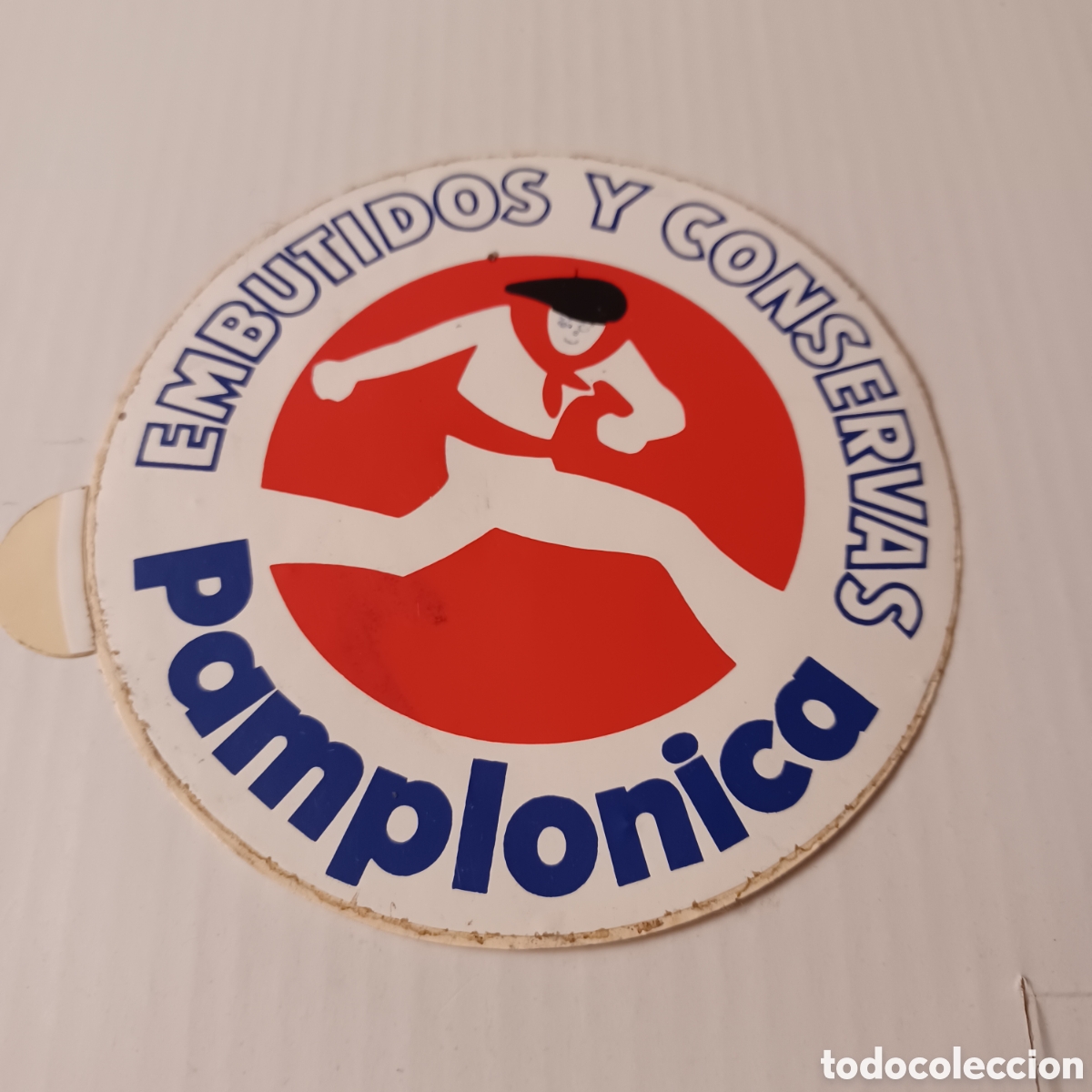 Pegatinas de colecci&oacute;n: Pegatina Adhesivo a&ntilde;os 80 publicidad Embutidos y Conservas Pamplonica 10 cm diametro