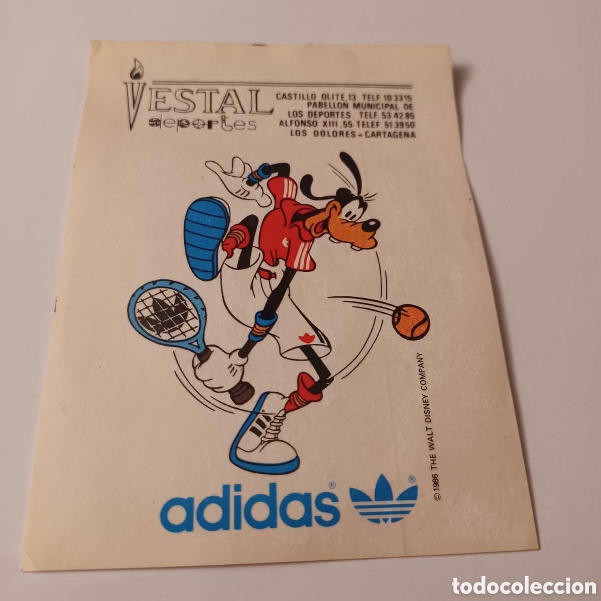 Pegatinas de colecci&oacute;n: Pegatina Adhesivo cromo a&ntilde;os 80 adidas Goofy tenista Vestal deportes Cartagena 11x8 cm