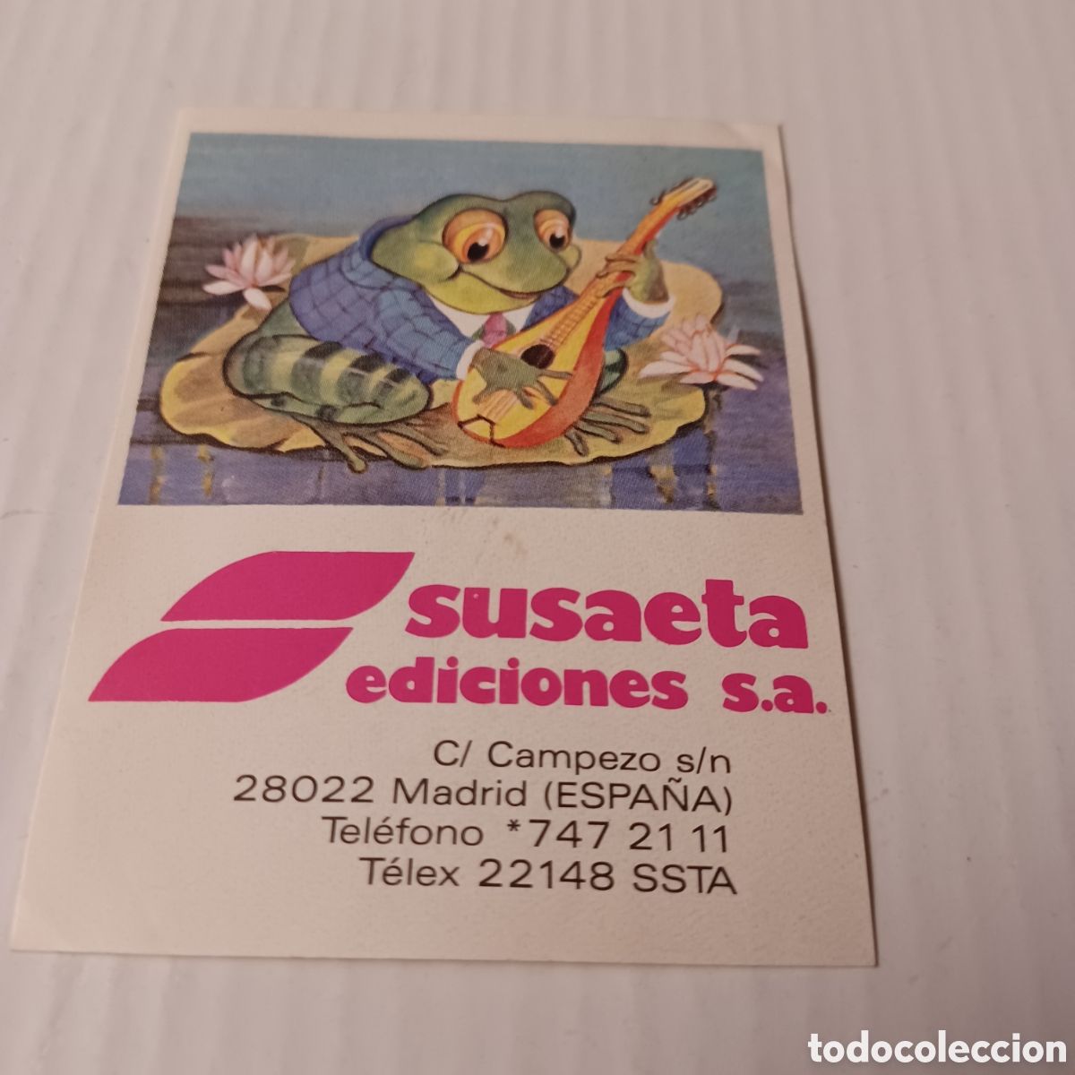 Pegatinas de colecci&oacute;n: Pegatina Adhesivo a&ntilde;os 80 Susaeta ediciones Madrid Rana tocando la&uacute;d 9x6,5 cm