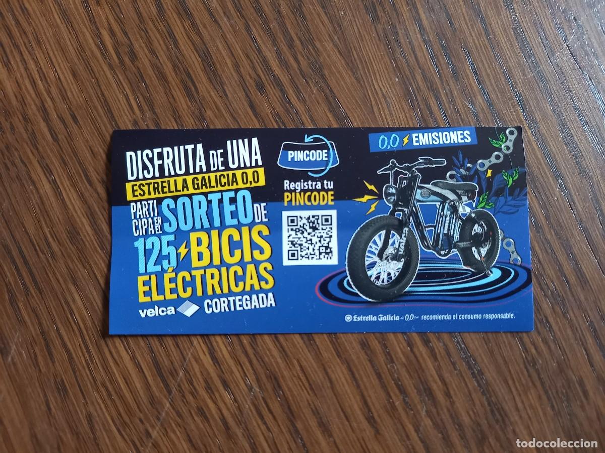 Pegatinas de colecci&oacute;n: pegatina de cerveza Estrella Galicia, 0,0 emisiones. sorteo de bicis el&eacute;ctricas.