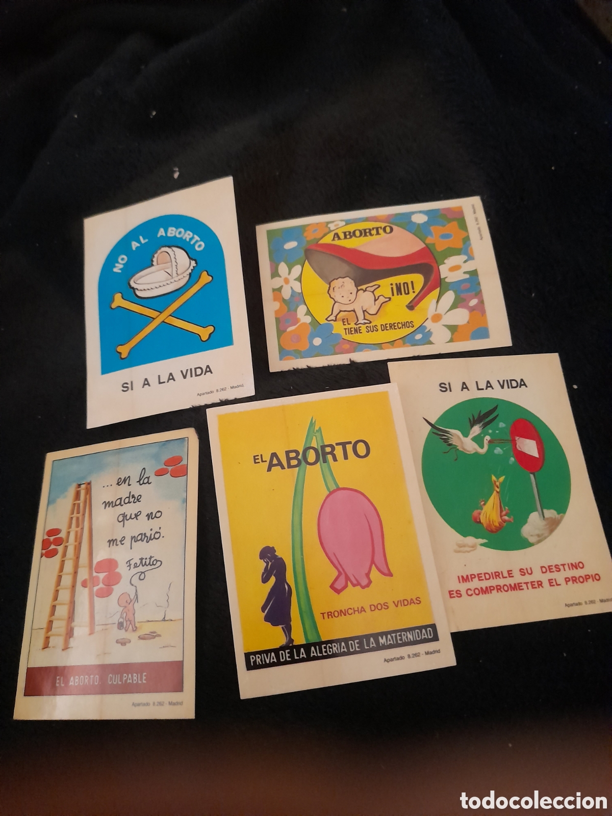 Autocollants de collection: Cinco antiguas pegatinas, No al aborto, Si a la Vida