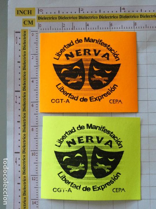 Autocollants de collection: 2 PEGATINAS POL&Iacute;TICAS SINDICALES. NERVA LIBERTAD MANIFESTACI&Oacute;N CGT-A CEPA LIBERTAD EXPRESI&Oacute;N. 305