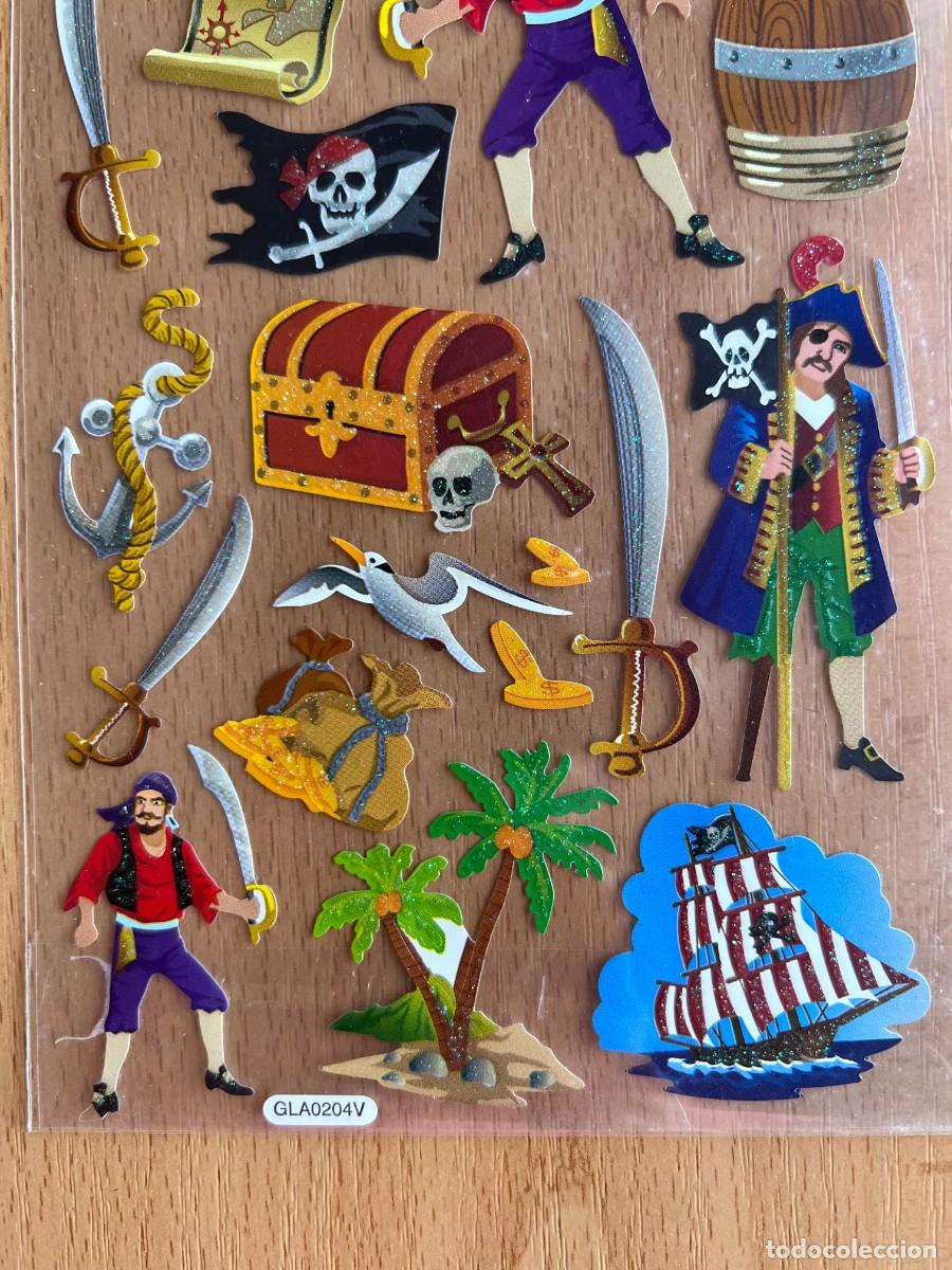 Pegatinas de colecci&oacute;n: BLISTER CON PEGATINAS PIRATAS, BARCOS, BANDERA, COFRES, SABLES, ANCLA, MONEDAS...