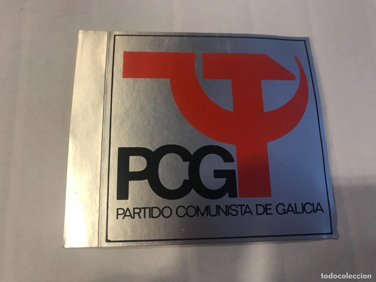 Autocollants de collection: PEGATINA. PCG, PARTIDO COMUNISTA DE GALICIA. 9 X 8CM. COLOR GRIS METALIZADO