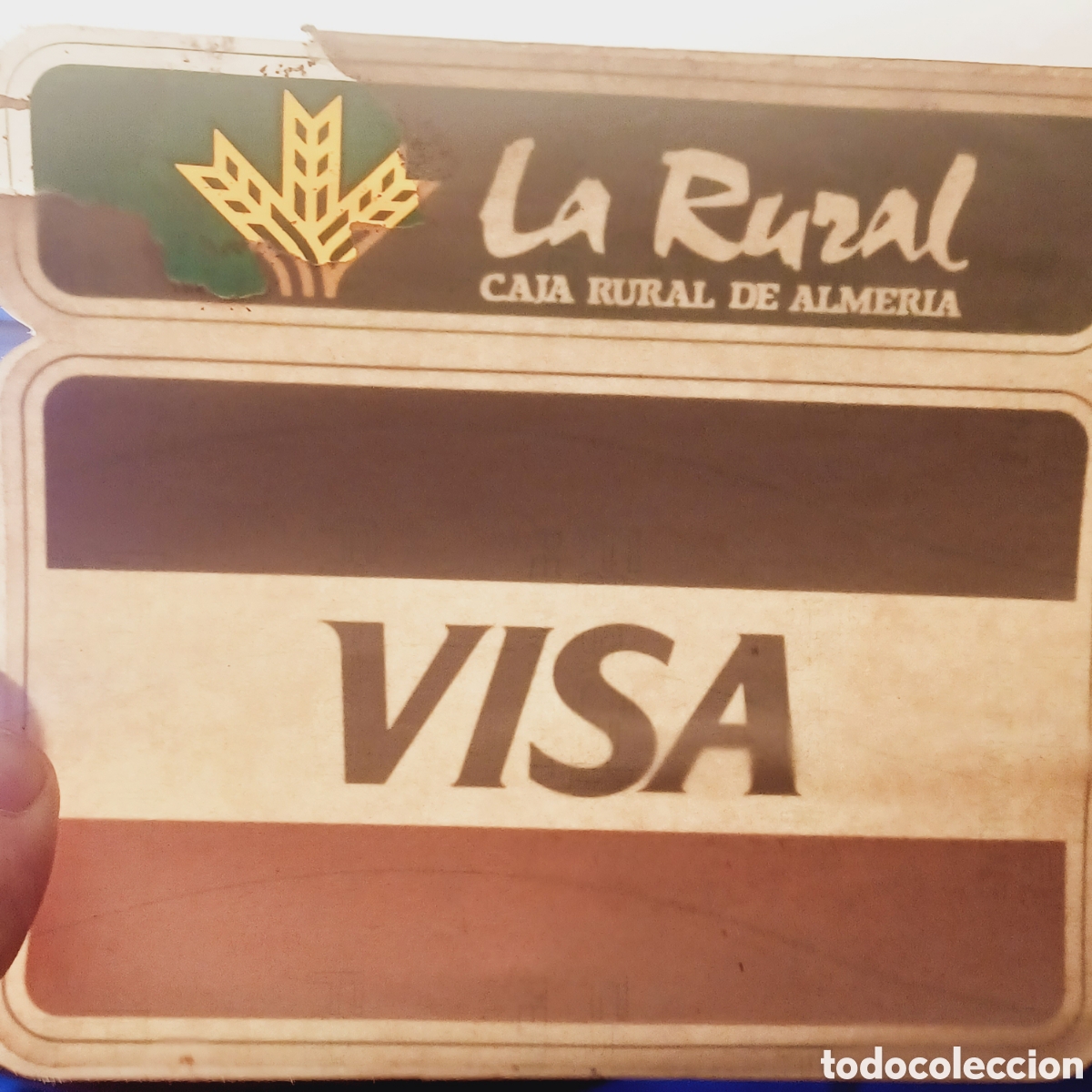Autocolantes de cole&ccedil;&atilde;o: Pegatina Adhesivo a&ntilde;os 80 bancos tarjeta VISA la rural Caja de Ahorros de Almer&iacute;a 14x17 cm