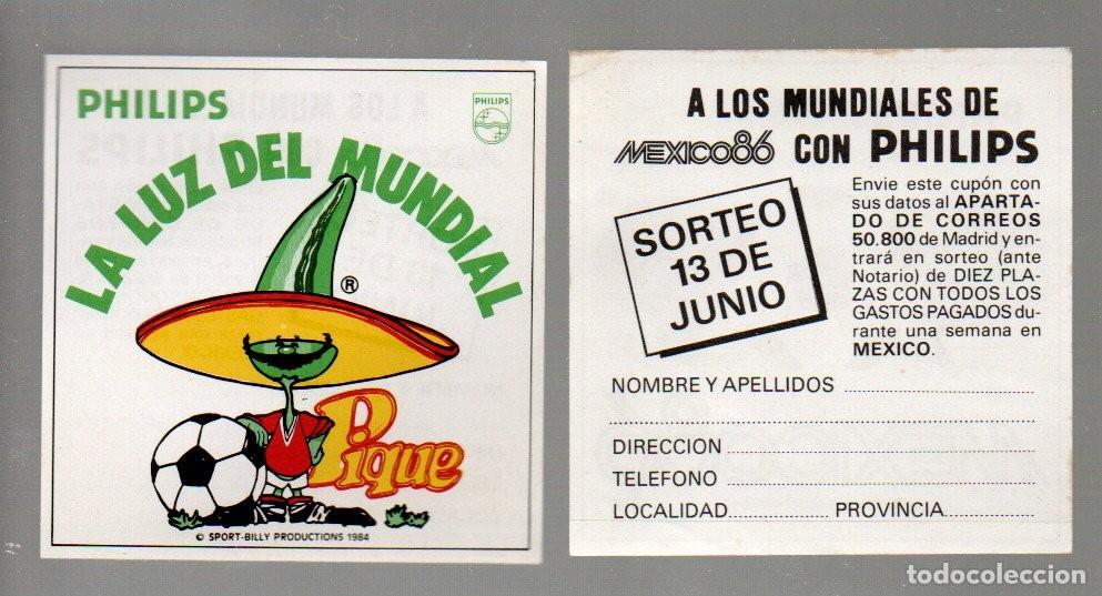 Pegatinas de colecci&oacute;n: ANTIGUA PEGATINA, PHILIPS - LA LUZ DEL MUNDIAL - PIQUE, 1984. 7,7 X 7,7 CM.