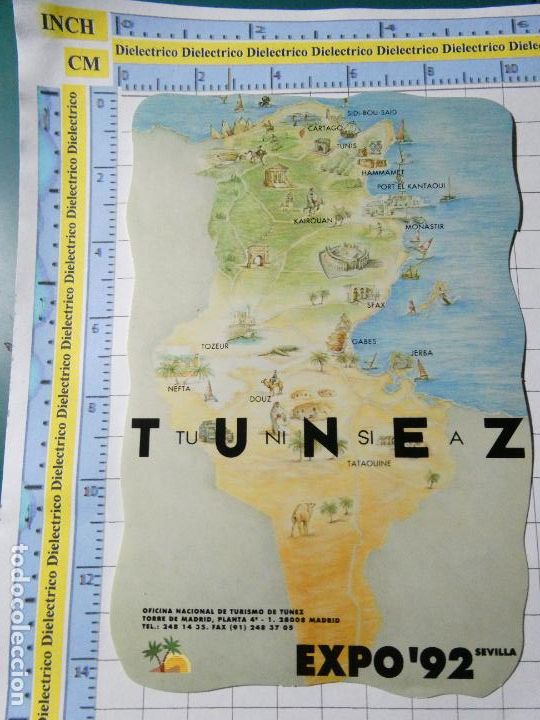 Autocollants de collection: PEGATINA DE TURISMO. LA EXPO 92 1992 SEVILLA. MAPA DE T&Uacute;NEZ. 195