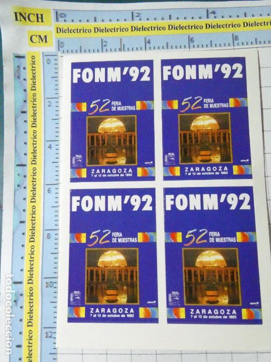 Autocolantes de cole&ccedil;&atilde;o: 4 PEGATINAS DE ZARAGOZA. A&Ntilde;O 1992. FONM 92 FERIA DE MUESTRAS . 54