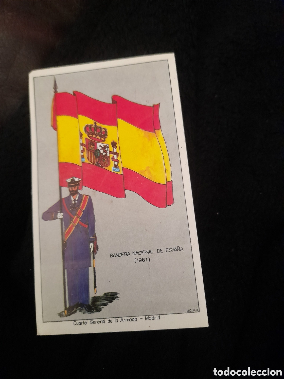 Pegatinas de colecci&oacute;n: Antigua pegatina, Bandera Nacional de Espa&ntilde;a, Cuartel General de la Armada, Madrid