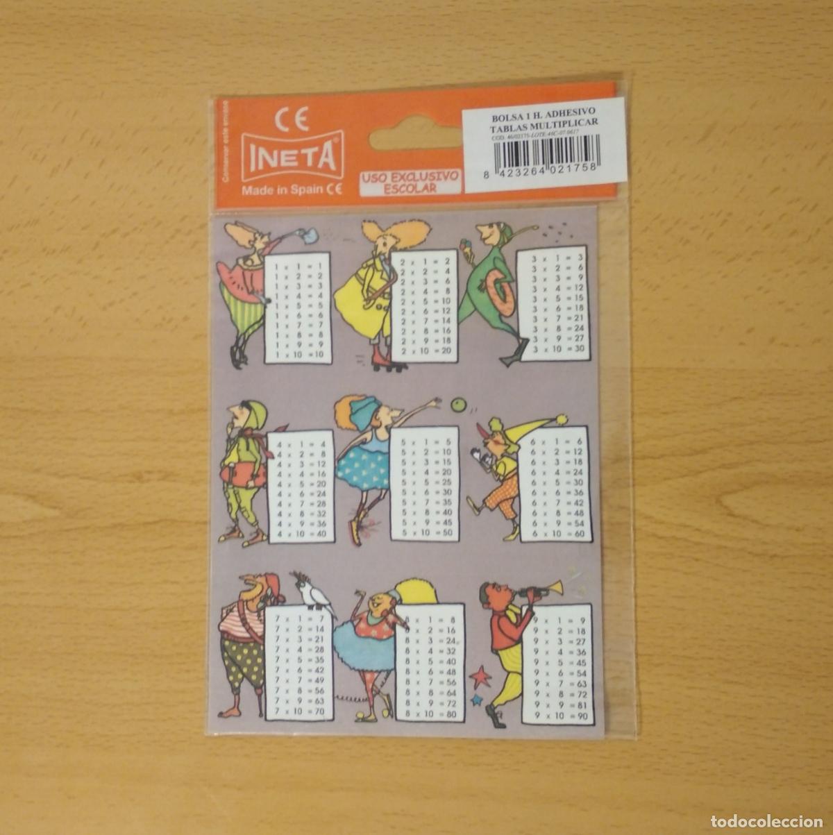 Pegatinas de colecci&oacute;n: Hoja adhesiva con tablas de multiplicar. Marca Ineta.