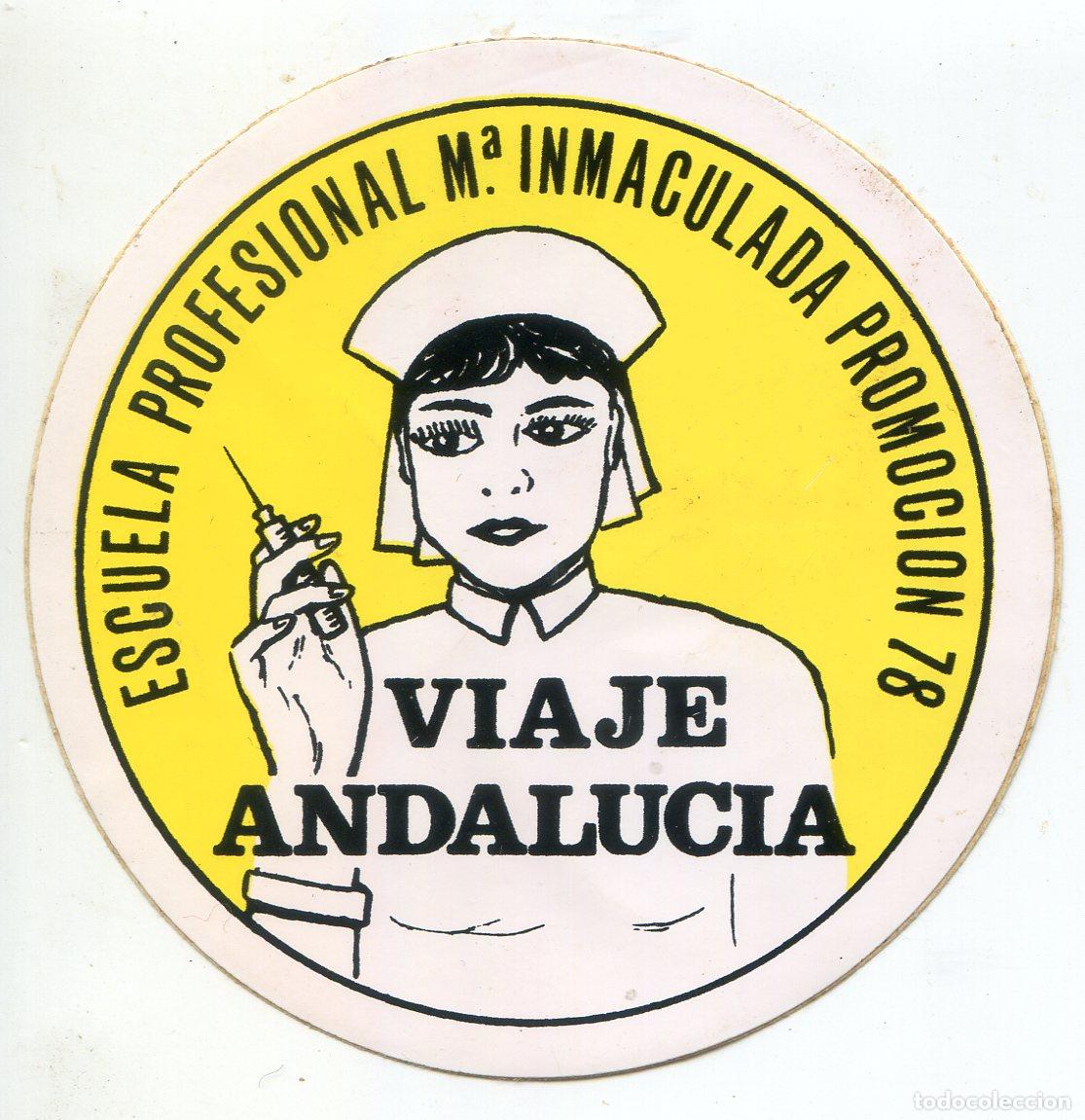 Pegatinas de colecci&oacute;n: Pegatina de 1978, Viaje a Andaluc&iacute;a, escuela enfermeras M&ordf; Inmaculada Santander