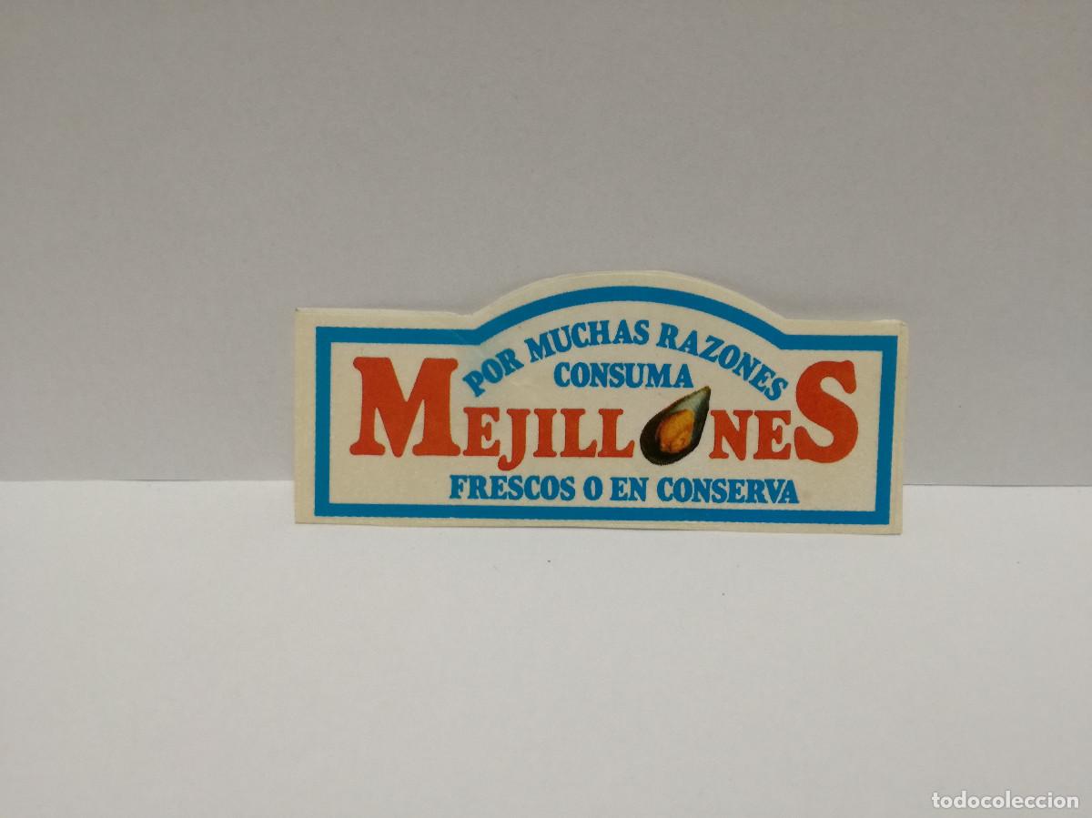 Pegatinas de colecci&oacute;n: PEGATINA ADHESIVO ALIMENTACI&Oacute;N - POR MUCHAS RAZONES CONSUMA MEJILLONES FRESCOS CONSERVA - 4cm x 9cm