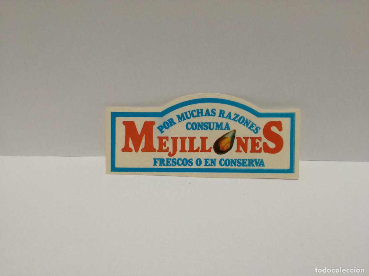 Pegatinas de colecci&oacute;n: PEGATINA ADHESIVO ALIMENTACI&Oacute;N - POR MUCHAS RAZONES CONSUMA MEJILLONES FRESCOS CONSERVA - 4cm x 9cm