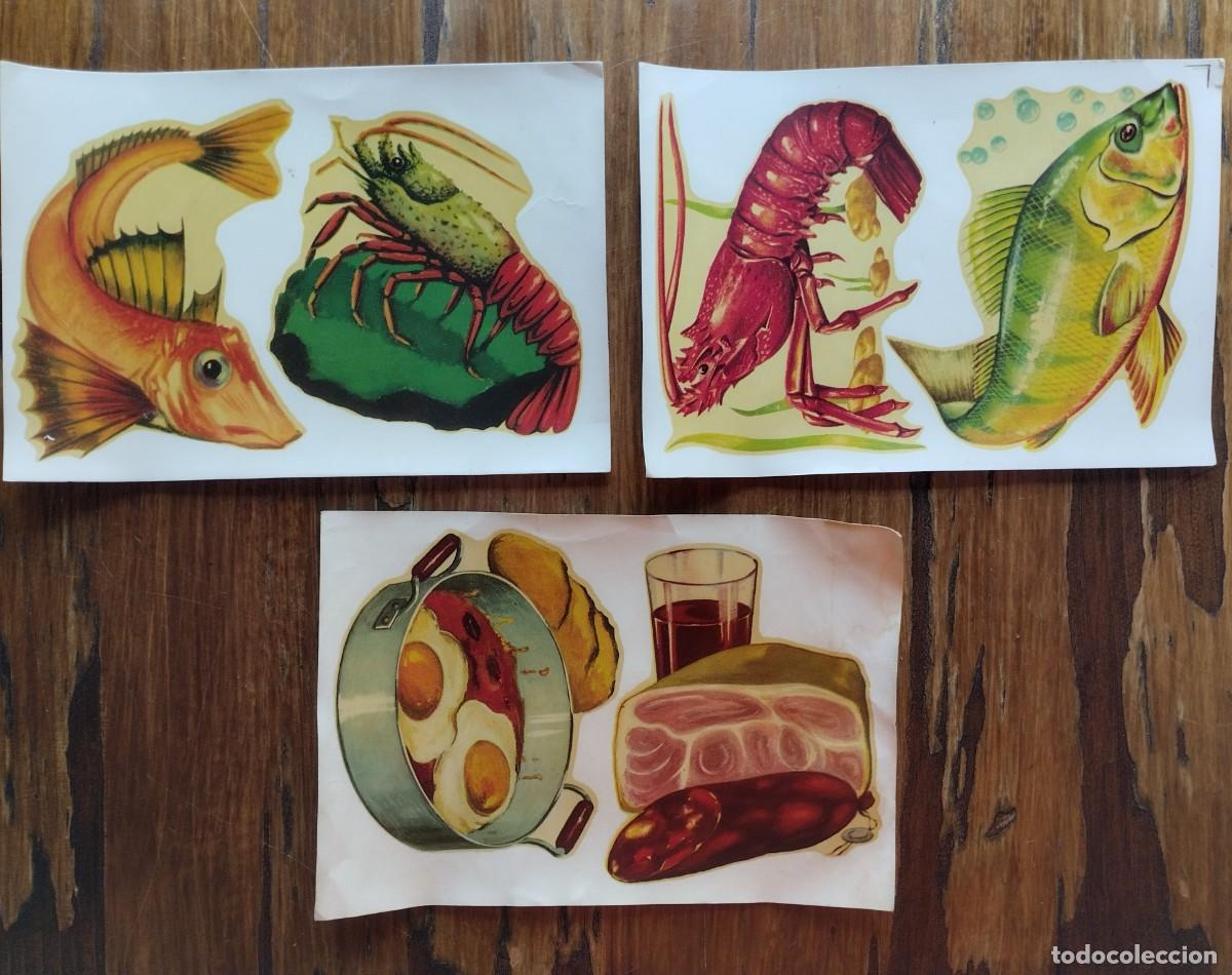 Autocollants de collection: Lote de antiguas calcoman&iacute;as Ortega, serie D-D (peces/ comida, alimentos)