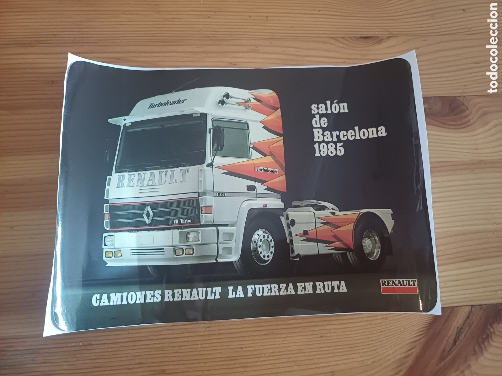 Pegatinas de colecci&oacute;n: Pegatina Salon de Barcelona 1985 Camion Renault Turboleader - usada, sobre un papel 20.9x15cm