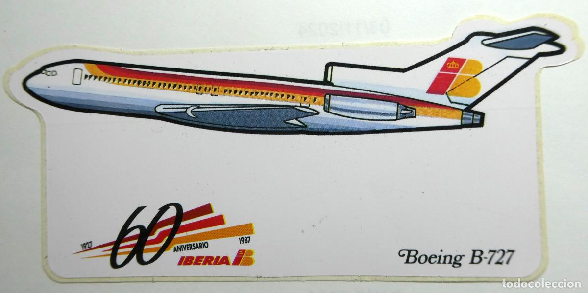 Pegatinas de colecci&oacute;n: Pegatina adhesiva .Iberia 60 aniversario 1927 - 1987 Boeing B-727, sin despegar