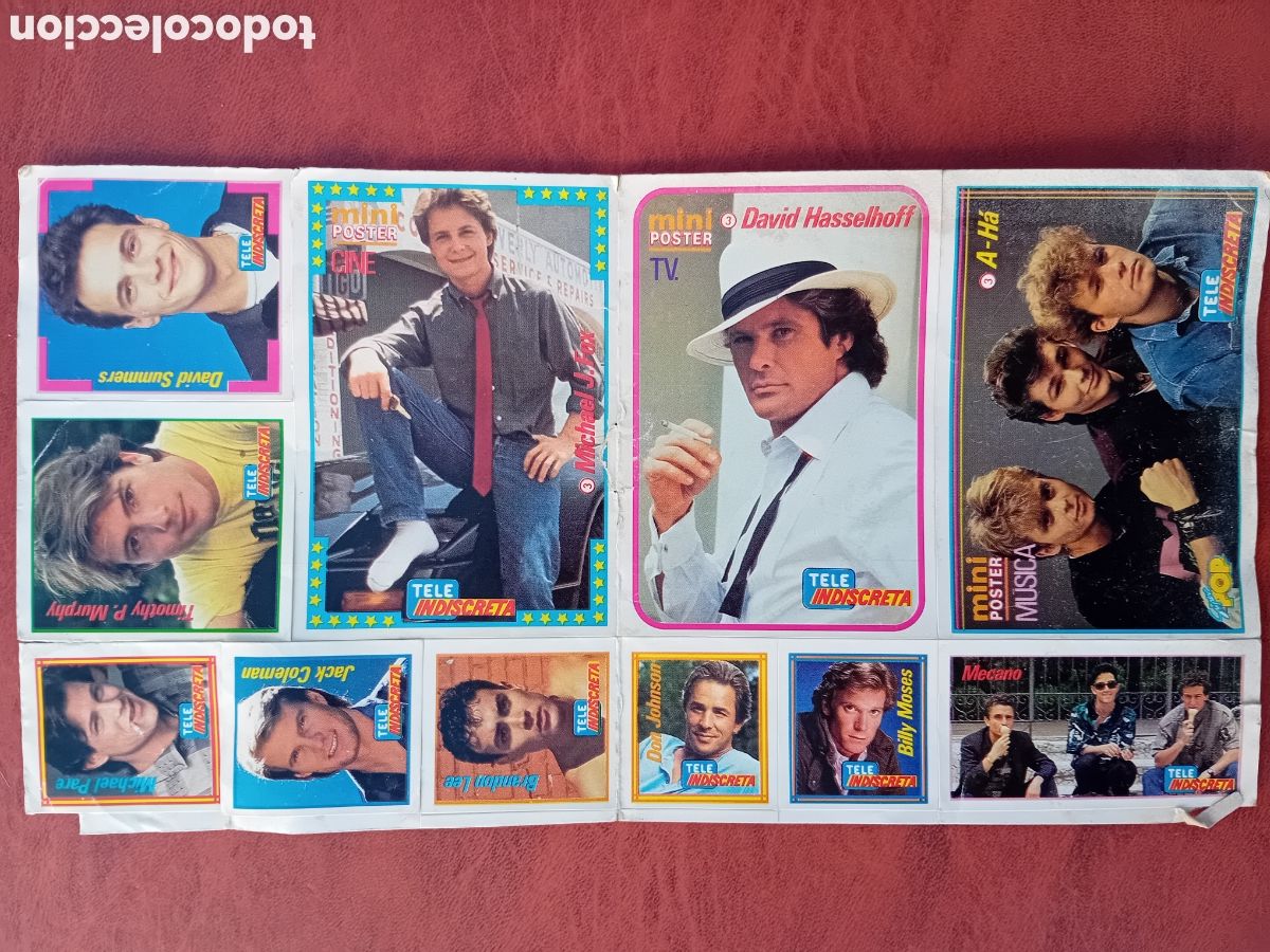 Pegatinas de colecci&oacute;n: pliego lamina pegatina tele indiscreta teleindiscreta robert mecano don jhonson david hasselhoff