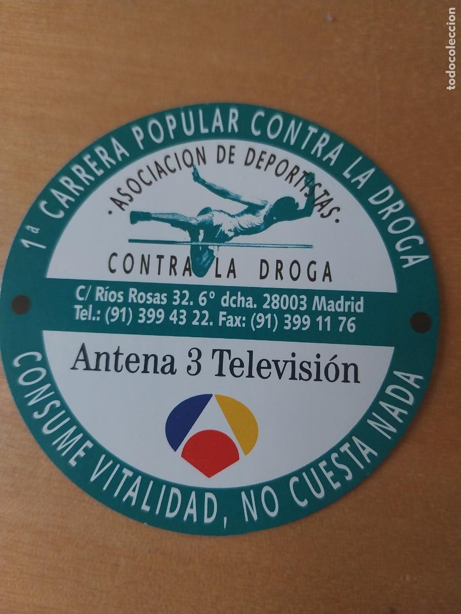 Pegatinas de colecci&oacute;n: ANTENA 3 PRIMERA CARRERA CONTRA DROGA PEGATINA 7CM SIN PEGAR NUNCA