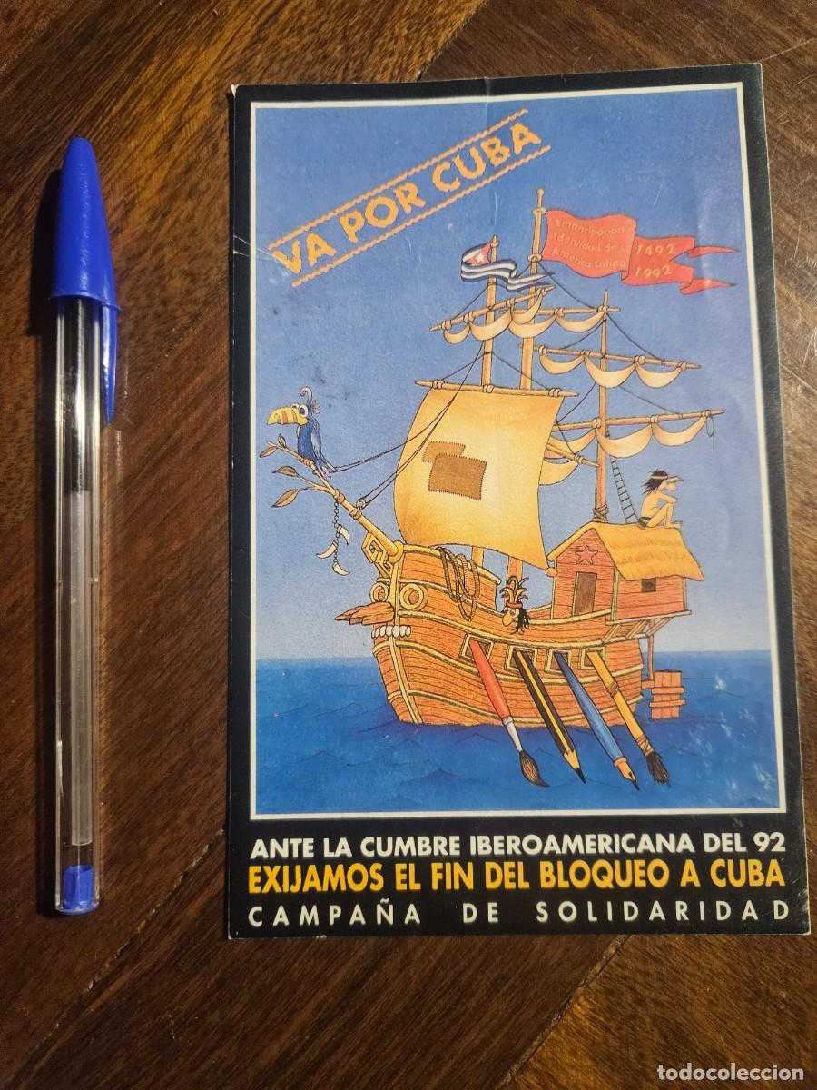 Pegatinas de colecci&oacute;n: Pegatina VA POR CUBA - EXIJAMOS EL FIN DEL BLOQUEO - Cumbre iberoamericana 92 - Campa&ntilde;a solidaridad
