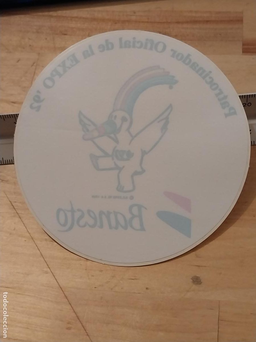 Pegatinas de colecci&oacute;n: BANESTO CURRO PATROCINADOR OFICIAL EXPO 92 PEGATINA CRISTAL 10CMS SIN PEGAR NUNCA -- ORIGINAL