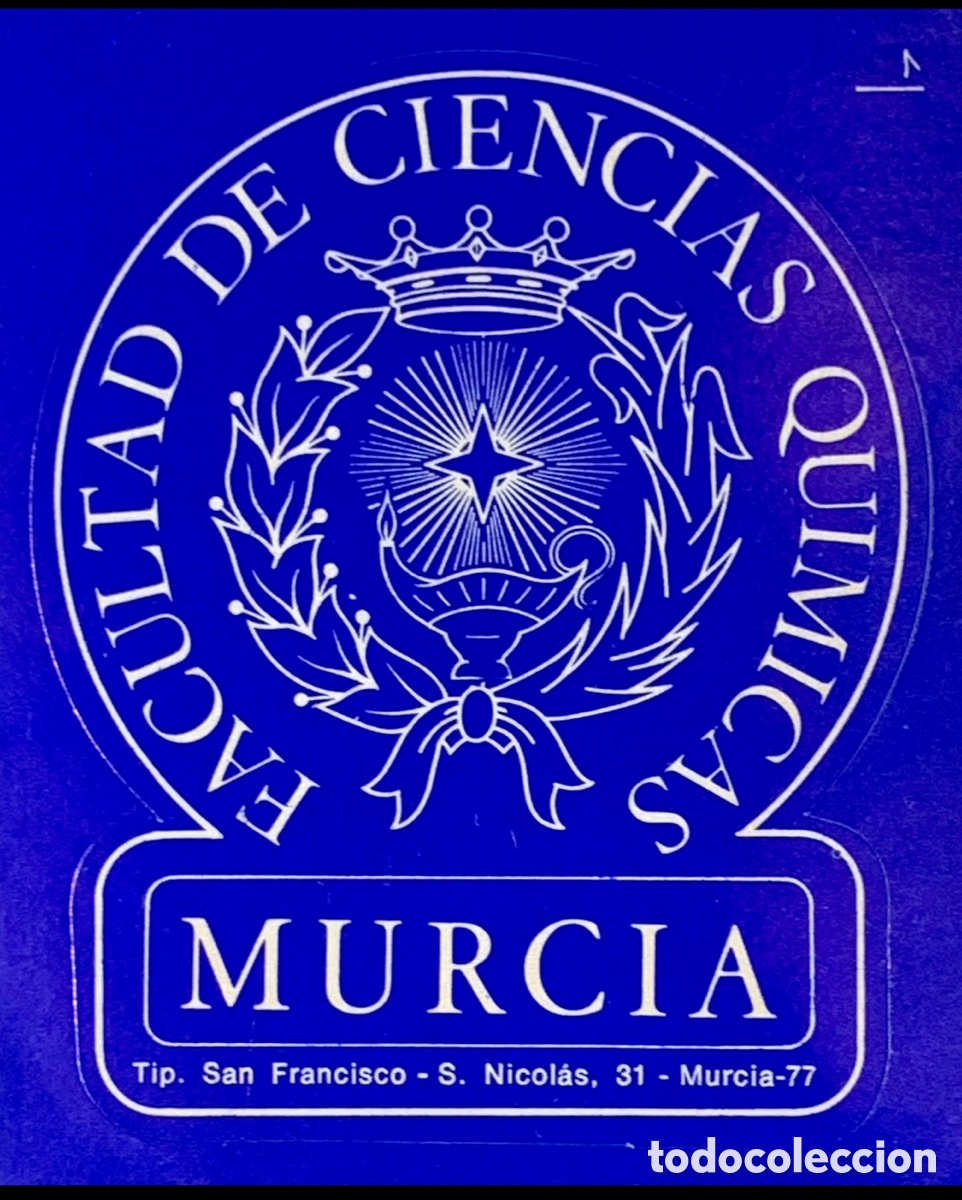 Pegatinas de colecci&oacute;n: Pegatina. Facultad de Ciencias Qu&iacute;micas. Murcia. A&ntilde;os 80.