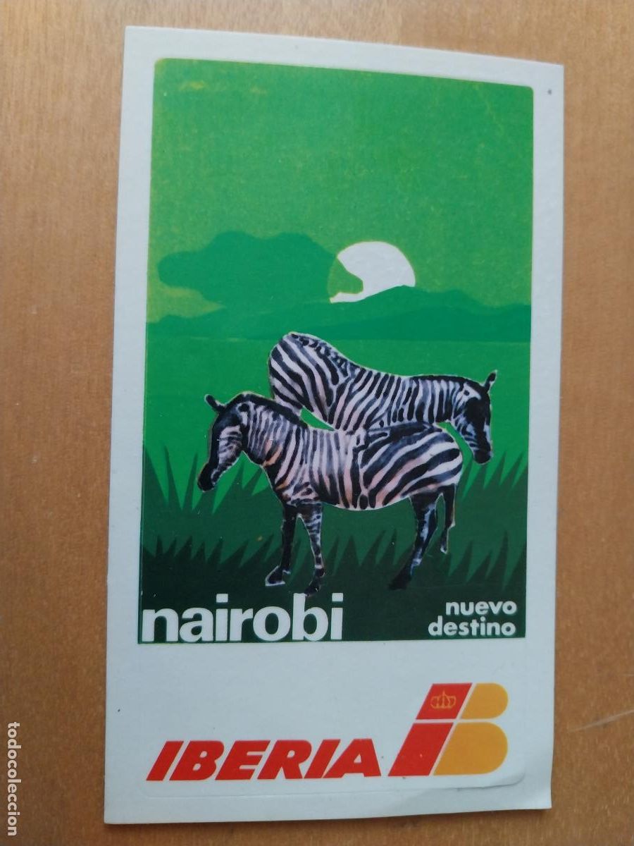 Autocolantes de cole&ccedil;&atilde;o: IBERIA NAIROBI CEBRA PEGATINA AEROLINEAS COMERCIALES AVIACION 12,9X7,5CMS SIN PEGAR NUNCA