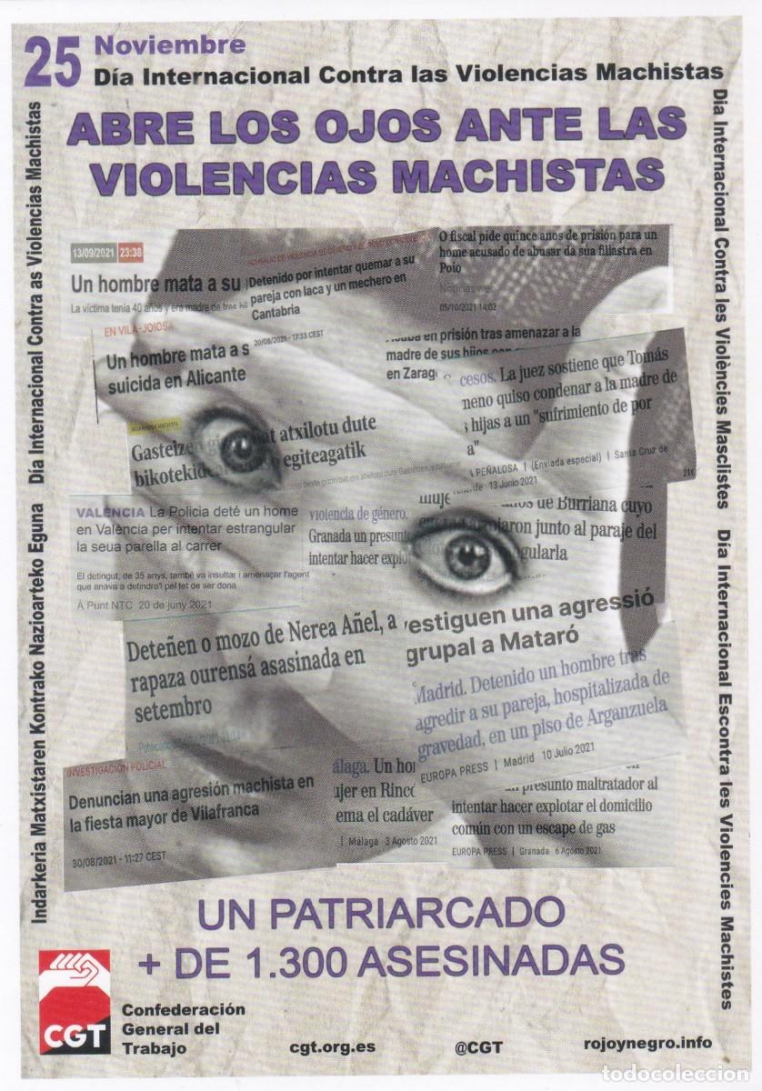 Autocollants de collection: PEGATINA CGT. 25 NOVIEMBRE. DIA INTERNACIONAL CONTRA LAS VIOLENCIAS MACHISTAS. ABRE LOS OJOS ...