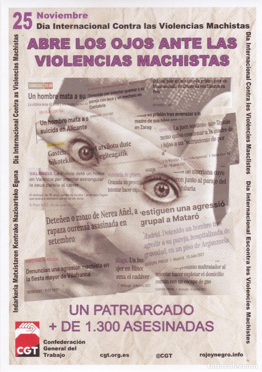 Autocollants de collection: PEGATINA CGT. 25 NOVIEMBRE. DIA INTERNACIONAL CONTRA LAS VIOLENCIAS MACHISTAS. ABRE LOS OJOS ...