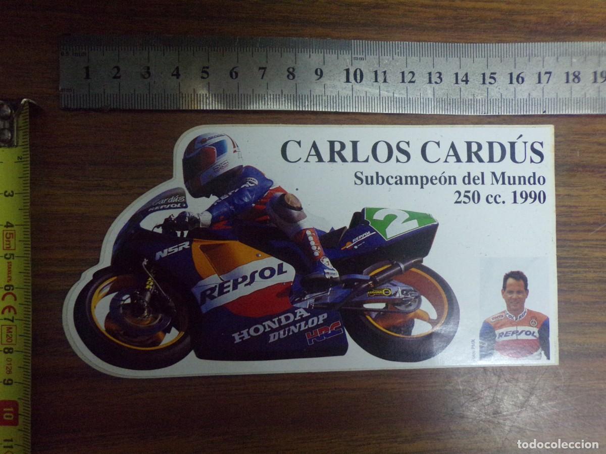 Pegatinas de colecci&oacute;n: pegatina adhesivo con su trasera. carlos cardu subcampeon del mundo de 250c.c 1990. repsol honda