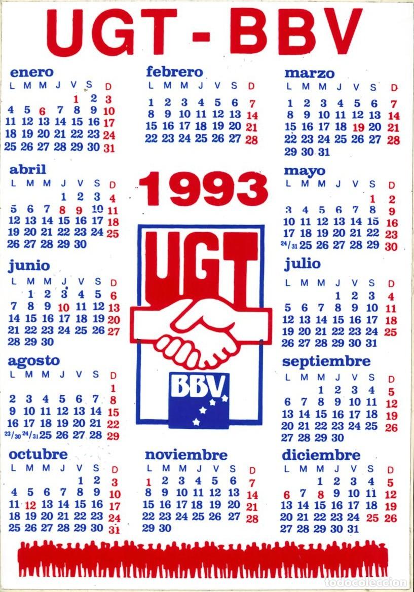 Autocollants de collection: PEGATINA - ADHESIVO - POLITICA - SINDICATO - UGT - CALENDARIO BANCO BBV - 1993