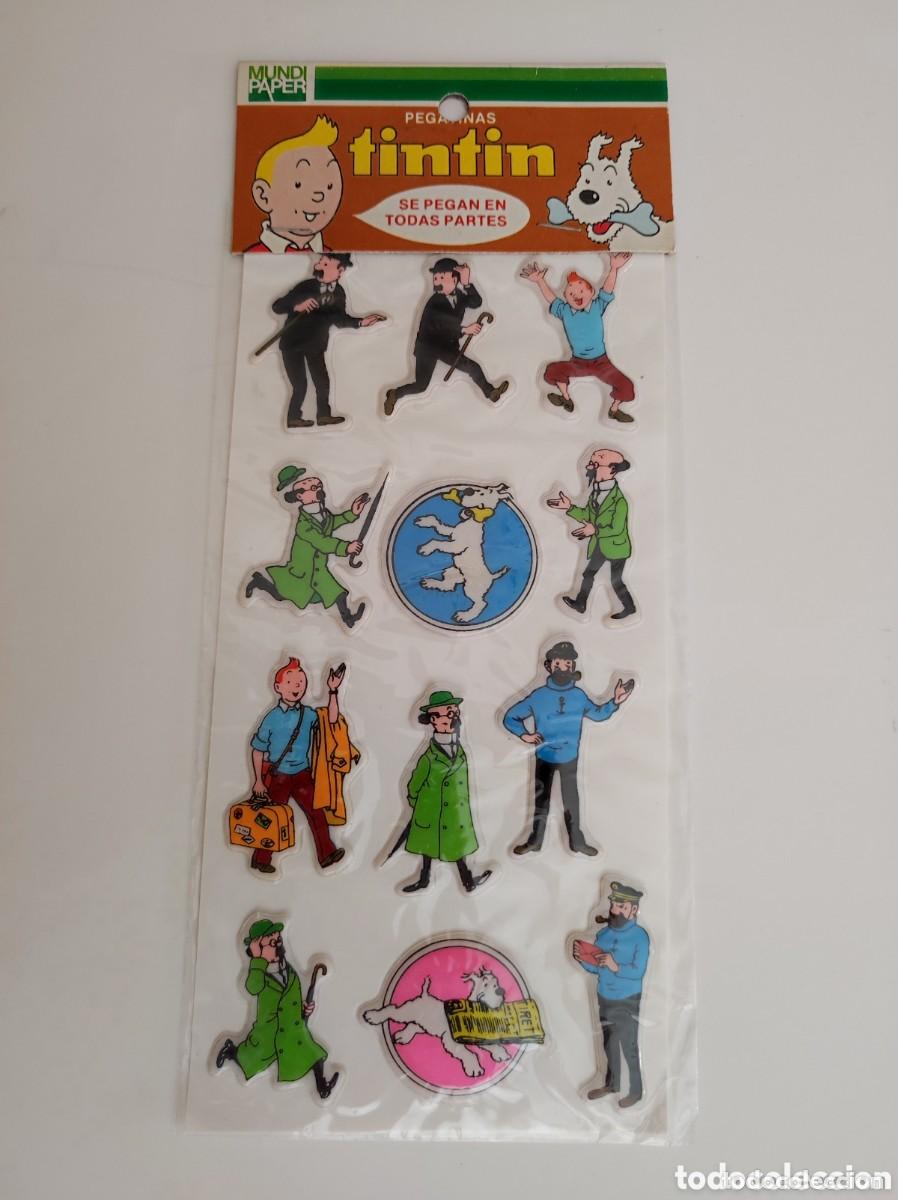 Pegatinas de colecci&oacute;n: Antiguas pegatinas en relieve tintin en su blister sin abrir mundi paper a&ntilde;o 1981 milu, Tornasol...