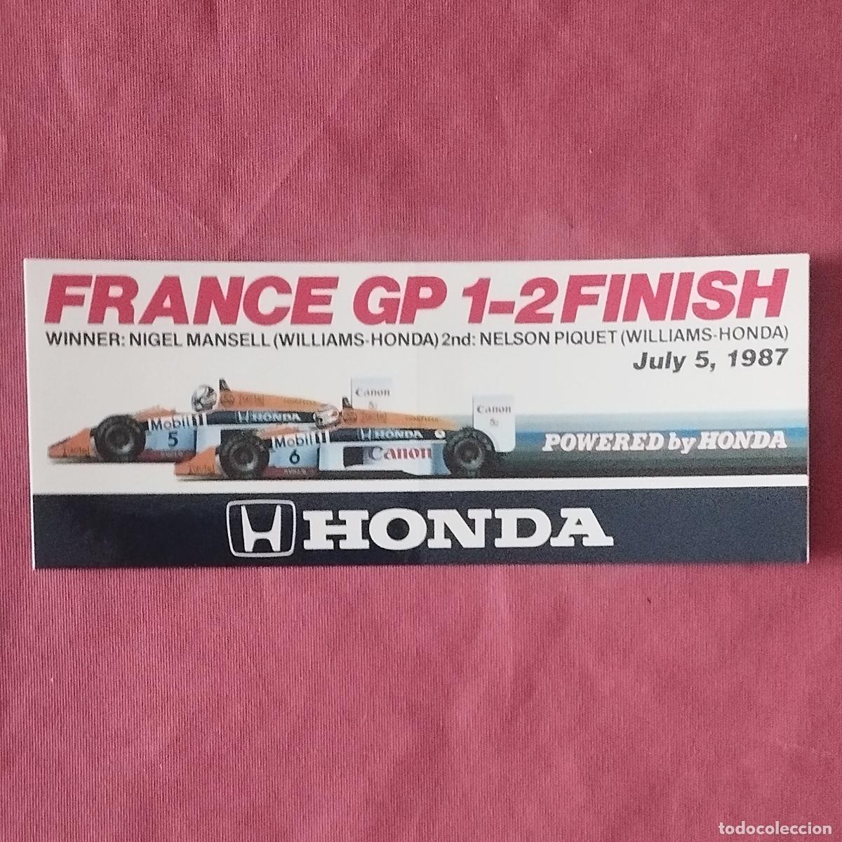 Pegatinas de colecci&oacute;n: NIGEL MANSELL - NELSON PUAQUET - EQUIPO HONDA - GRAN PREMIO FORMULA 1 - 1987 - PEGATINA