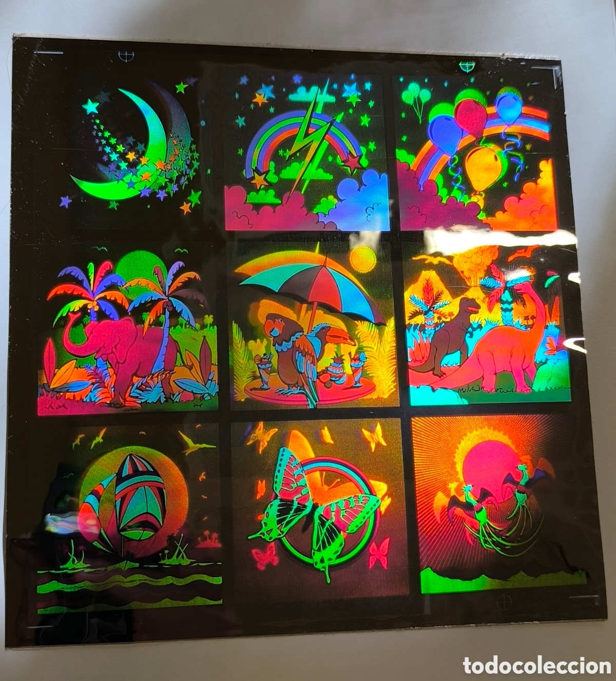 Collection stickers: Lote de 6 Laminas de adhesivos hologr&aacute;ficos de los a&ntilde;os 80.